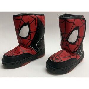 Spider-Man Light Up Snow Boots Kids US 11 Red Black Marvel Winter Boots